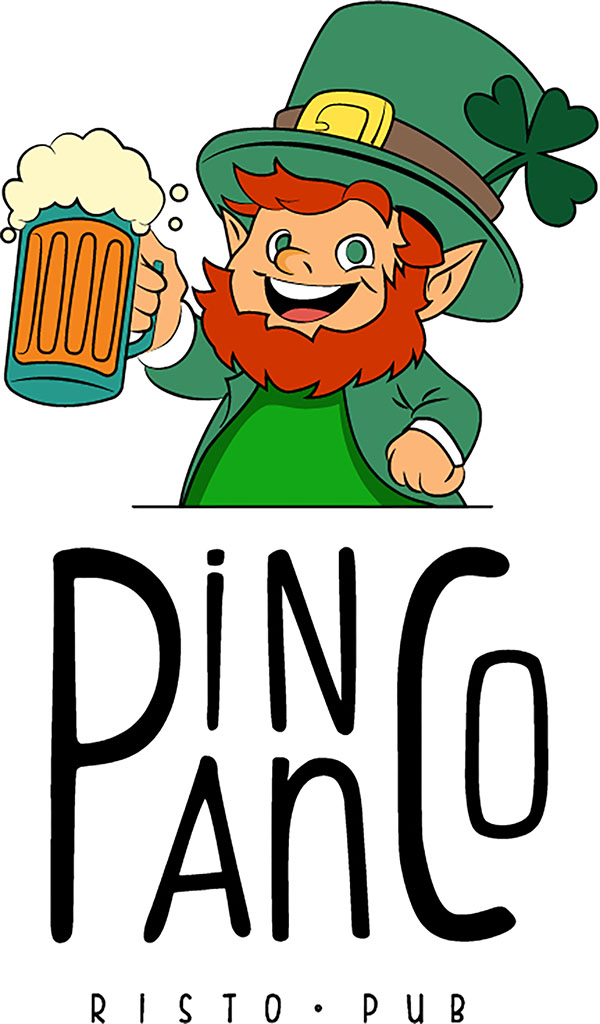 Logo design. Pub birrificio PInco  Panco, con mascotte di un leprecauno