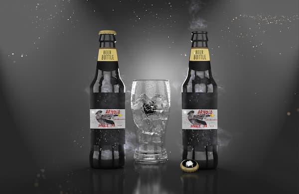 Illustrazione vettoriale, disegnata ispirandomi a Sin City e GTA, mockup birre in bottiglia