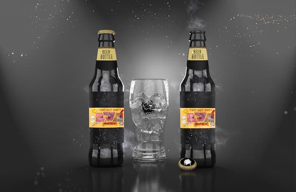 Illustrazione vettoriale con una breve striscia a fumetti, per un'etichetta di birra, mockup