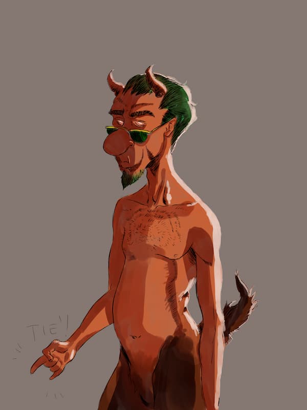 Caricatura di un satiro scaramantico. Pittura digitale